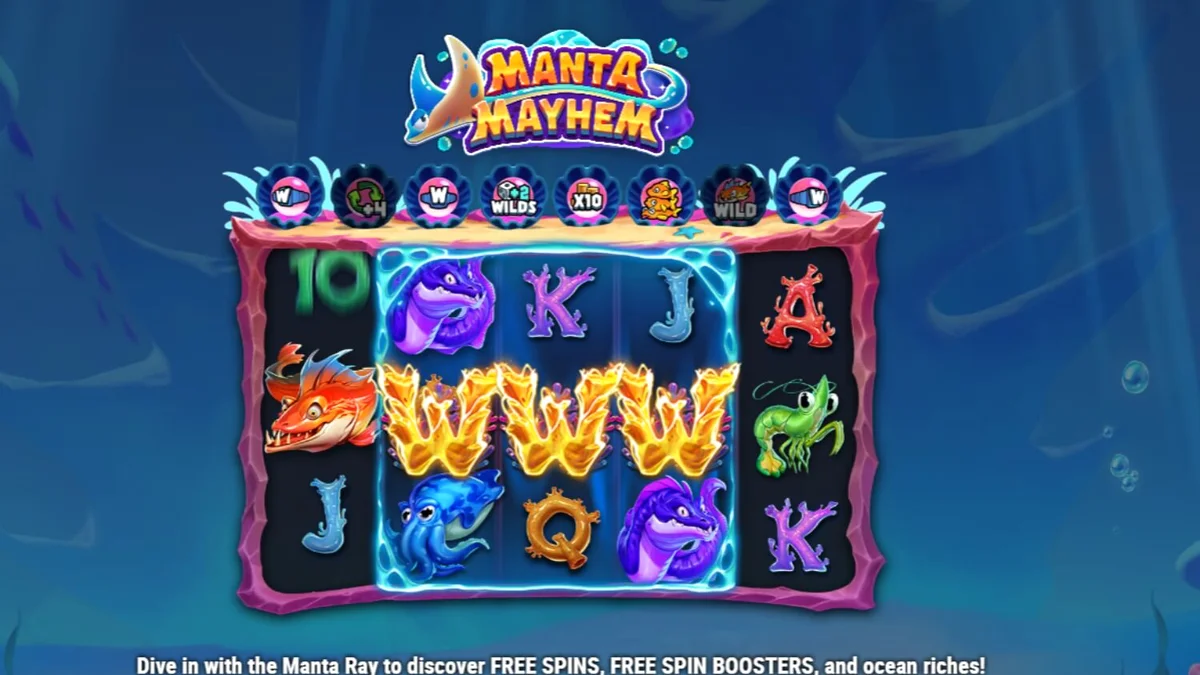 Tampilan visual slot Manta Mayhem dengan tema bawah laut yang ceria